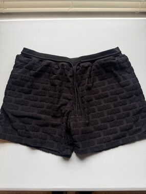 Strawberry Milk Mon Black Textured Logo-Embossed Shorts Swim